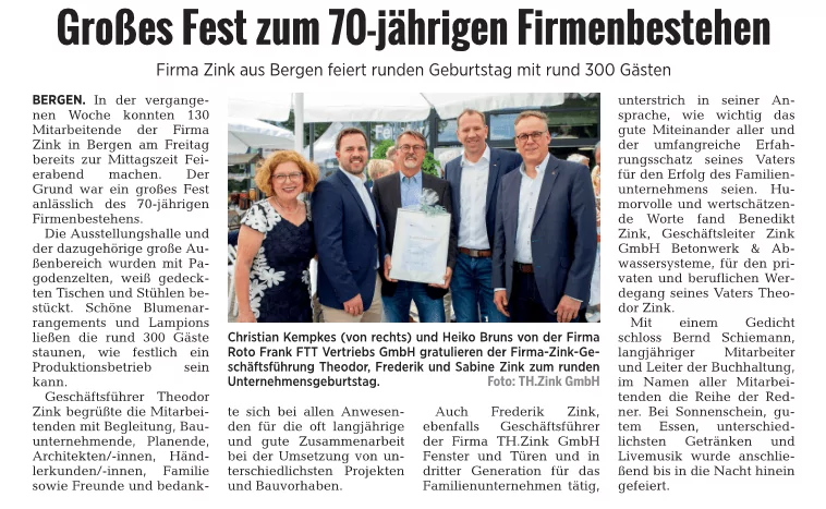Großes Fest zum 70-jährigen Firmenbestehen