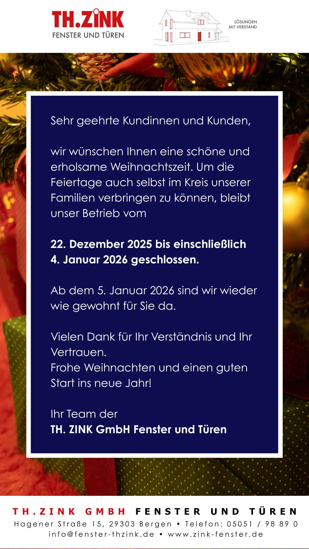 Geänderte Öffnungszeiten Weihnachtsfeier 2025
